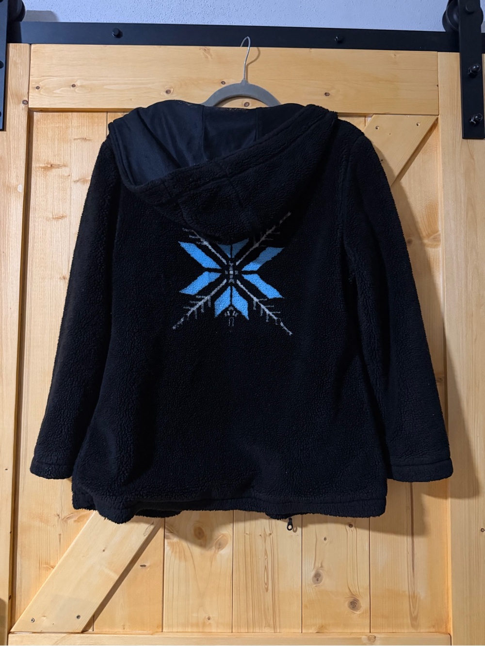 Tsunami Vintage Sherpa Fleece Zip Jacket Small Hooded Snowflake Black Canada